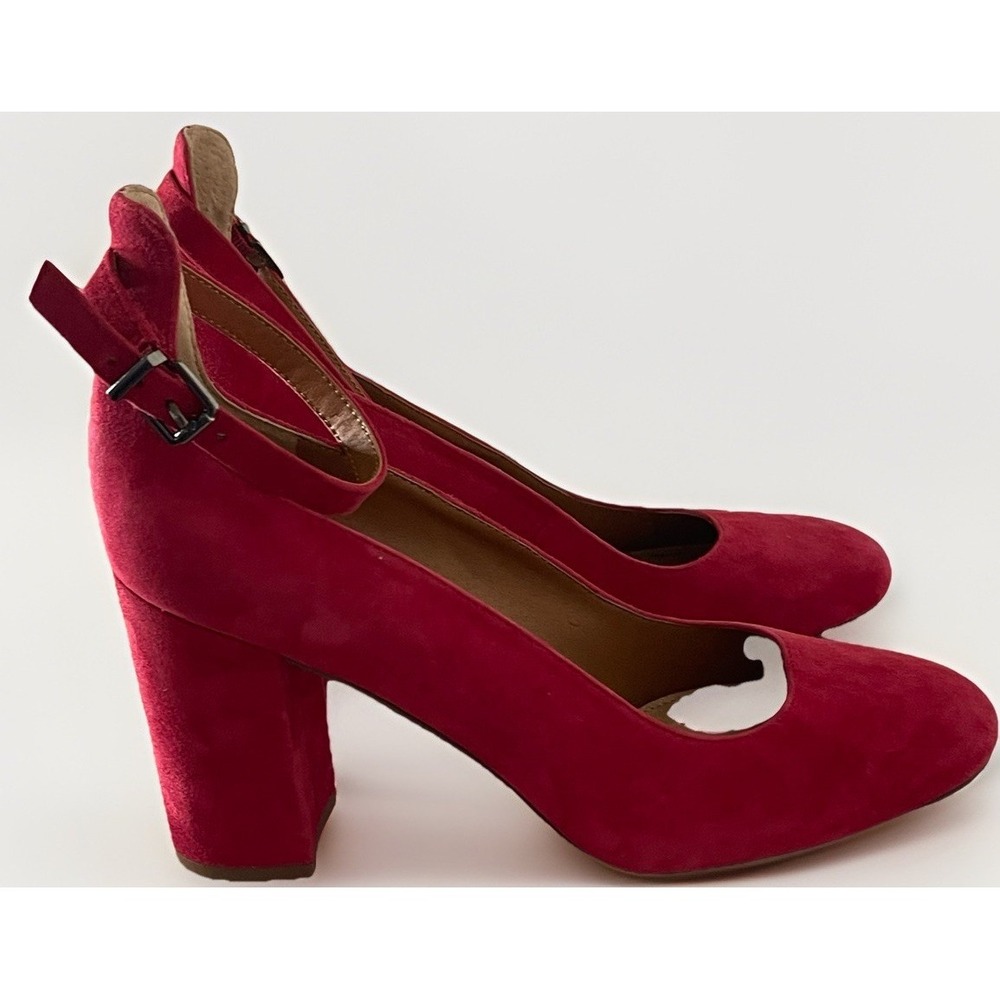 Franco Sarto SARTO Red Suede Block Heel Pumps Ankle Strap Womens 9 M NWOB - Picture 2 of 7